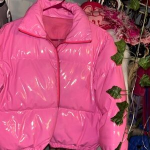 pink puffy coat , worn ONCE